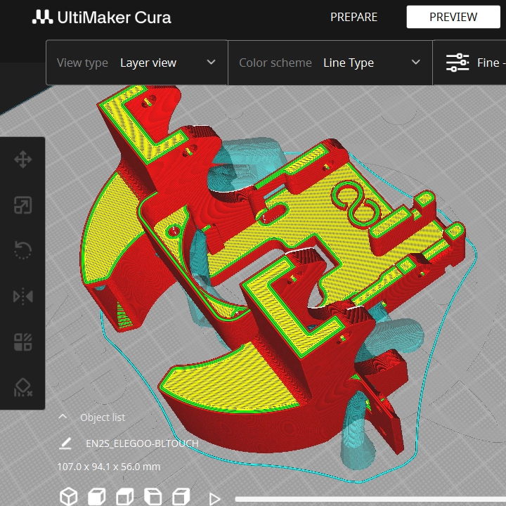 Fan shroud upgrade printing process using Ultimaker's Cura.