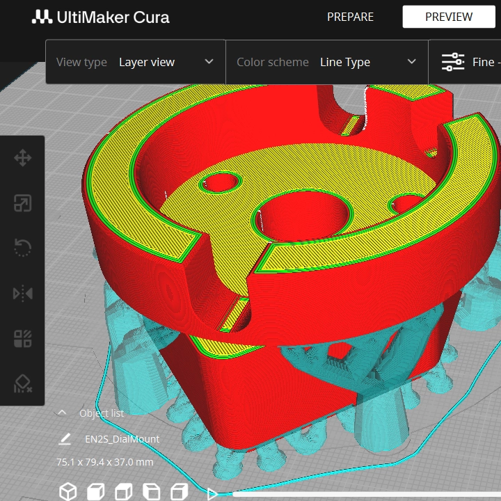 Ultimaker Cura tree supports used for printing the Neptune 2 hotend model